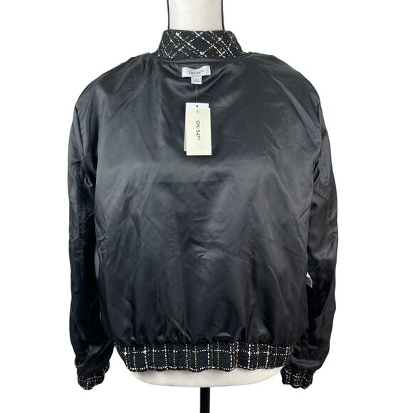 ON 34th Women’s Tweed Bomber Jacket Small Black / Gold Metallic Full-Zip Pockets - Picture 8 of 12